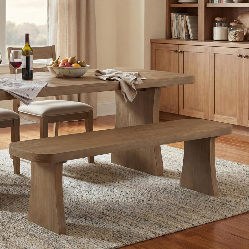 Merax 62.9" Solid Pine Dining Bench with Flared Legs – Rustic Wood Entryway & Dining Seating for 3 Adults, Heavy Duty 350lbs Capacity, Natural Finish for Farmhouse, Modern & Coastal Homes, Pine Wood