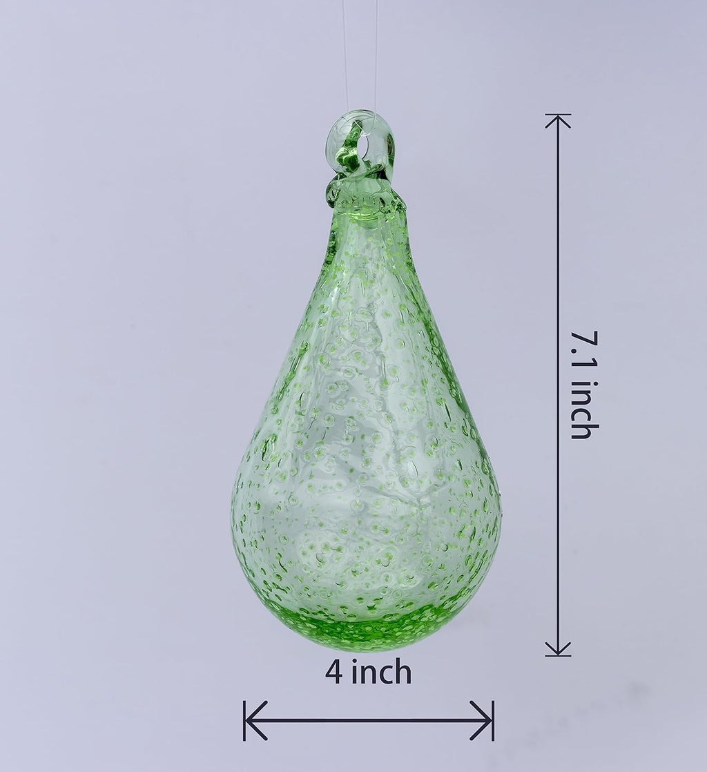 Artisan Crafts and Design 7” Glow in The Dark Hand-Blown Teardrop Glass Ornament Indoor and Outdoor Garden Decor