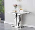 SSLine Modern White Faux Marble Console Table Luxury Entryway Table with Silver Pedestal Base 46.8" Mid-Century Elegant Sofa Table w/Mirrored Stainless Steel Frame for Living Room Hallway