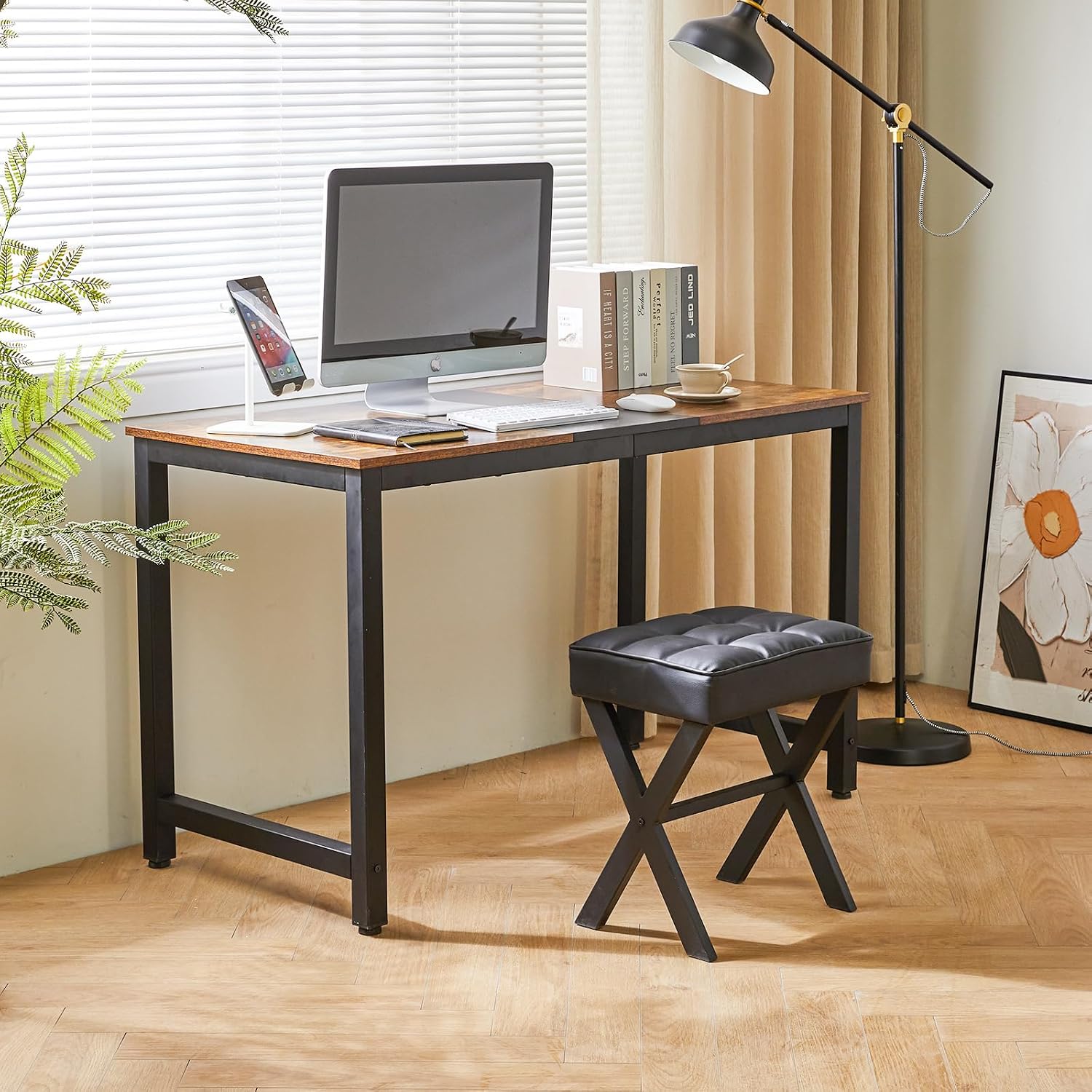 IBUYKE Square Makeup Stool with X-Leg, PU Vanity Chair, Black LG-71B | Footrest Ottoman Seat Multi-Use Small Side Table Bedroom Living Room