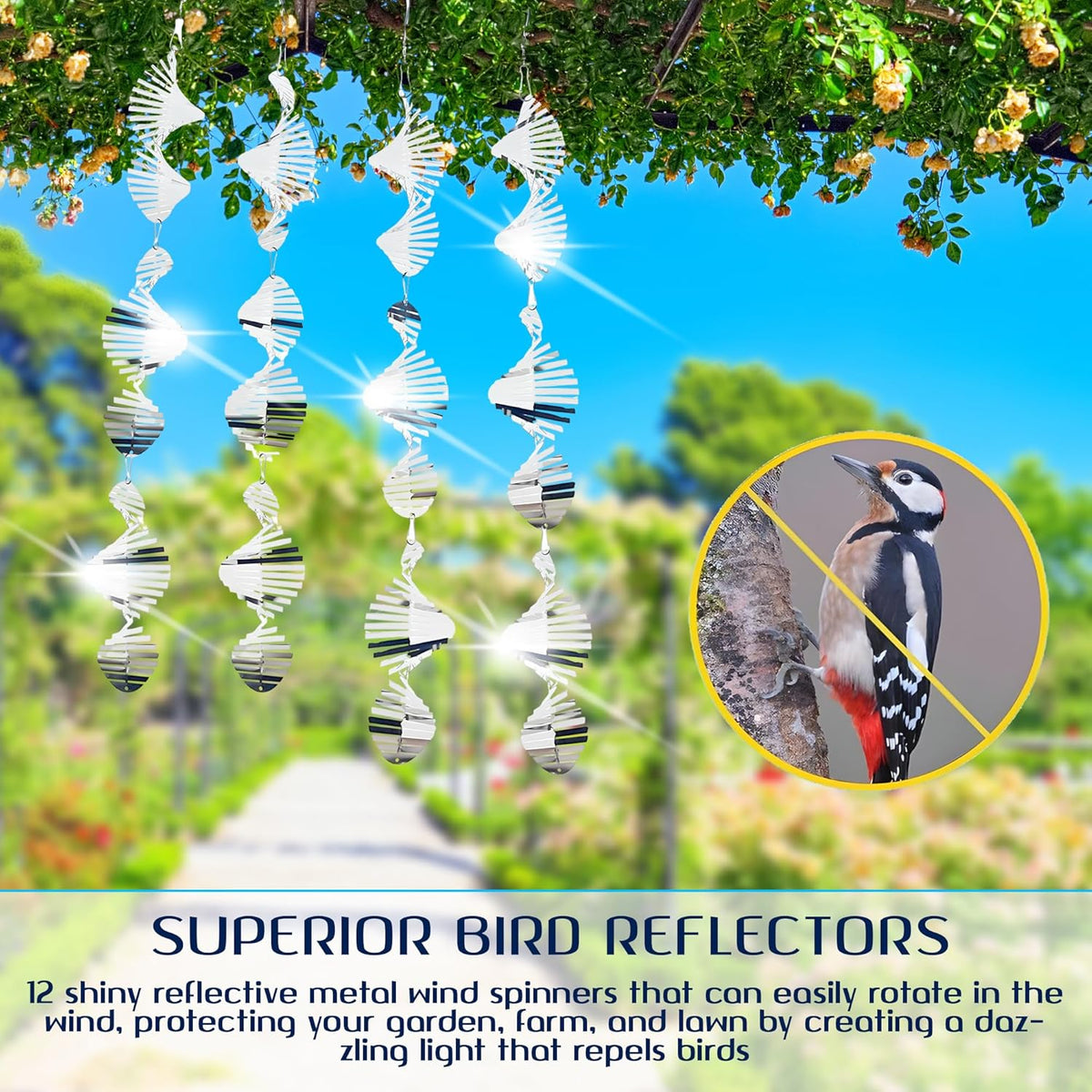 Reflective Bird Deterrents for Outside – Bird Repellent Devices Outdoor – 3D Wind Spinners Outdoor Garden Decor –4 Set Bird Repellent to Keep Woodpecker & Pigeons Away from Window Roof (Style 1)
