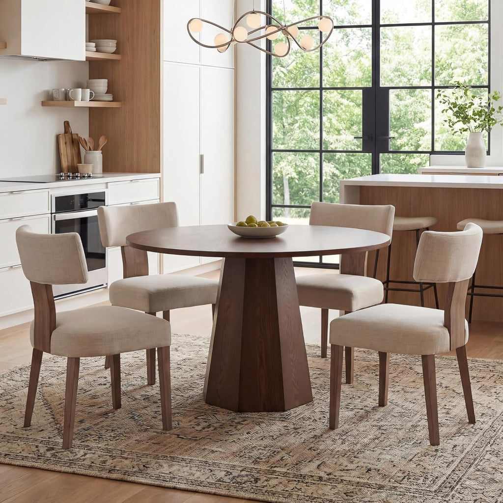 39" Farmhouse Walnut Dining Table, Small Wood Round Dinner Table for 4, Rustic Round Dining Room & Kitchen Table for Home Office Dining Room Living Room Apartment, Walnut