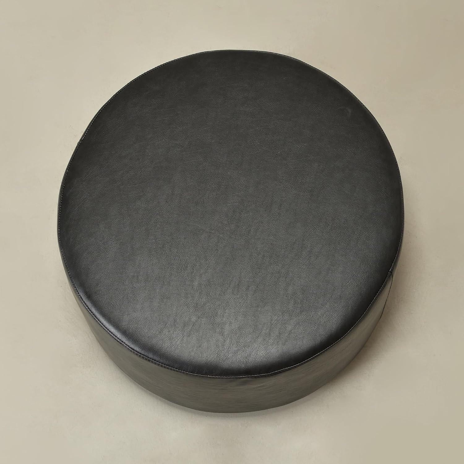 KINWELL Modern Faux Leather Round Upholstered Ottoman, Multi-Functional Sofa Footrest, Side Table, Extra Seating for Living Room, Bedroom (Black, 24" D x 24" W x 13" H)