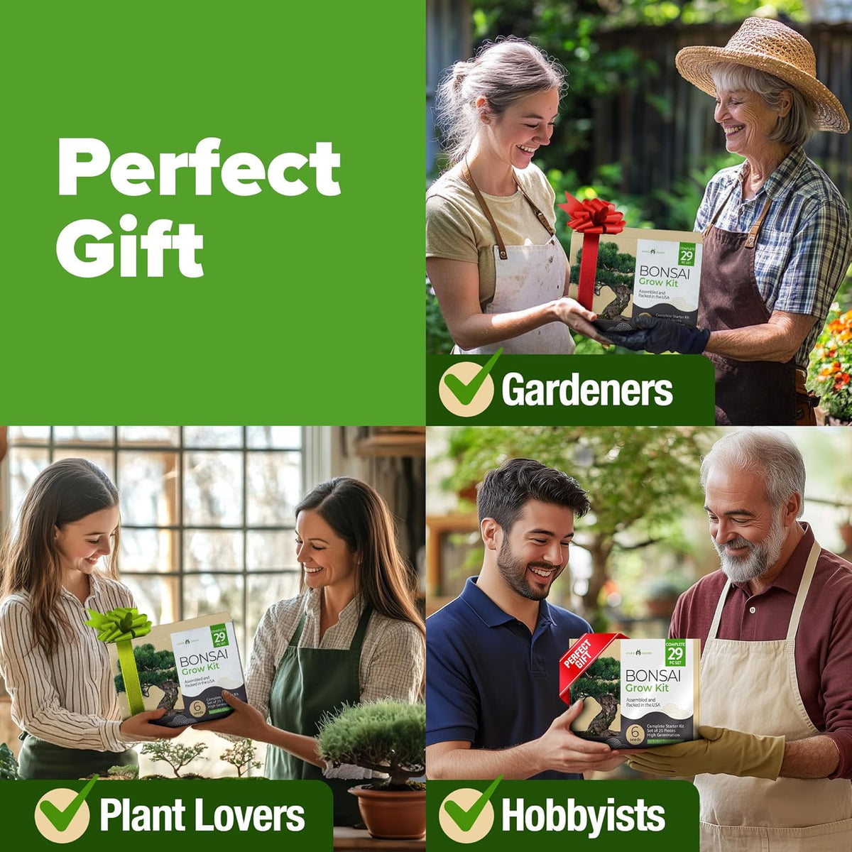 HOME GROWN 𝗨𝗦𝗔 Bonsai Tree Kit – 6 Heirloom Varieties with Unique Pots – DIY Bonsai Starter Kit for Adults & Beginners – Christmas Gift for Men Women Gardeners Plant Lovers – Indoor Growing Kit