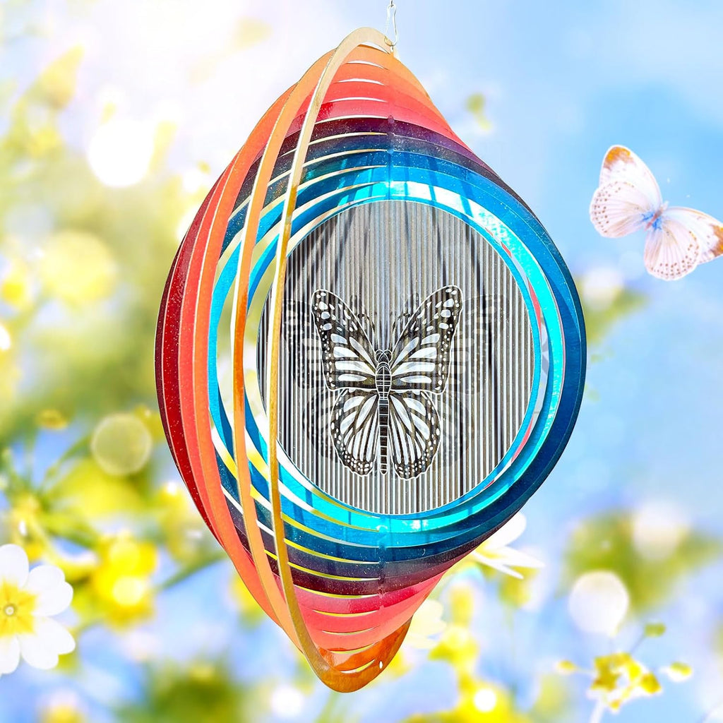 Wind Spinner Creates a Fluttering Butterfly 3D Animations Effect,Wind Spinners Ouddoor Butterfly Gift for Women/Grandma/Mom/Wife,12inch Mandala Wind Spinner Hanging Garden Yard Art Decor