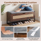 Giantex Rattan Shoe Bench, Flip-Top Entryway Bench with Removable Padded Seat & Hidden Storage, Wooden Shoe Storage Chest with Metal Legs for Bedroom, Hallway, 440 lbs Max Load (Rustic Brown & Black)