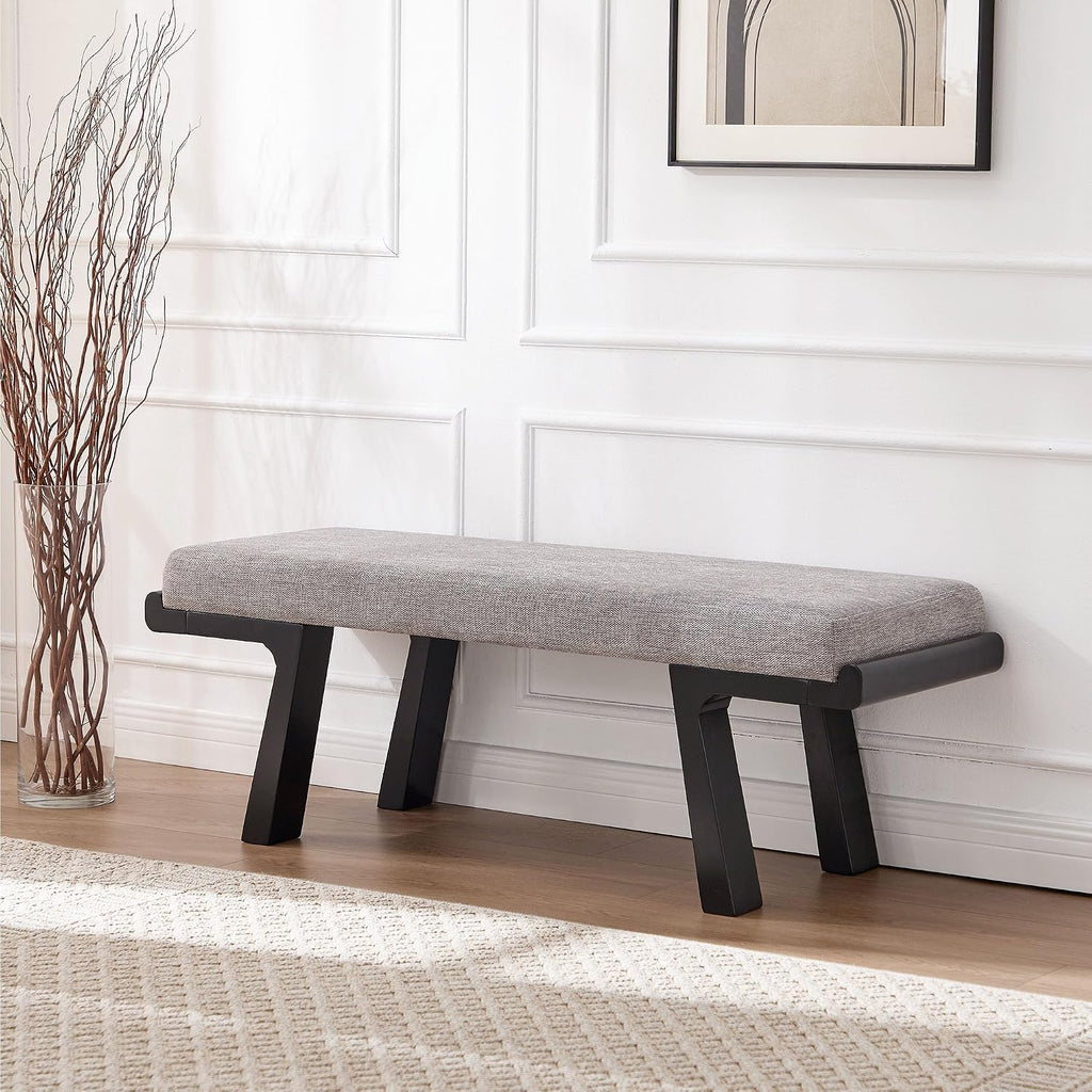 Zesthouse Solid Wood Bench for Bedroom End of Bed, Upholstered Small Entryway Bench with Cushion, 47" Grey Linen Ottoman Bench with Black Wood Legs, Modern Dining Bench Seat, for Indoor Living Room