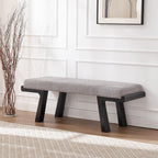 Zesthouse Solid Wood Bench for Bedroom End of Bed, Upholstered Small Entryway Bench with Cushion, 47" Grey Linen Ottoman Bench with Black Wood Legs, Modern Dining Bench Seat, for Indoor Living Room