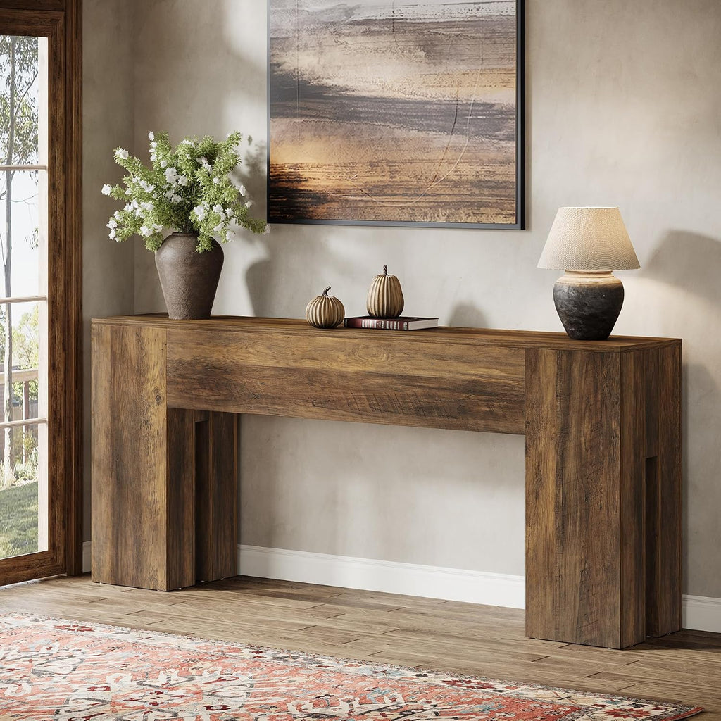 Tribesigns 71-Inch Long Console Table for Entryway, Farmhouse Sofa Console | Wood Entry Table, Console Table for Hallway, Foyer, 300 Lb Capacity, Sturdy and Stable, Easy Assembly, Rustic Brown