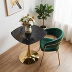 24 Inch Square Tulip Bistro Table for 2-4, Small Dining Table with Gold Metal Pedestal Base, Black Faux Marble Top Kitchen Table, Modern Square Cafe Table for Apartment Living Room Office Small Space