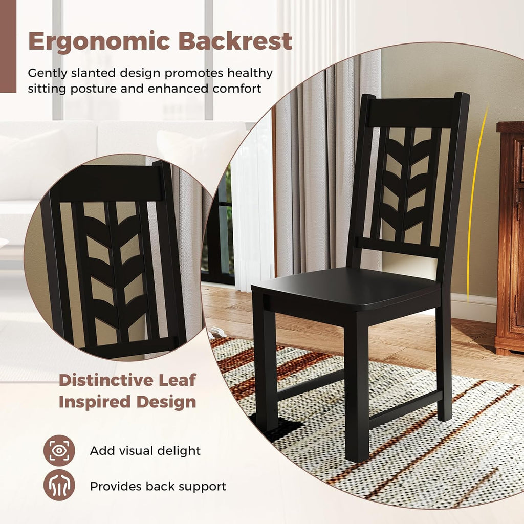 Giantex Wooden Dining Chairs Set of 4, Kitchen Chairs w/Rubber Wood Frame & Leaf-Shaped High Back, Max Load 400 LBS, Farmhouse Armless Dinette Side Chairs for Living Dining Room Restaurant, Black