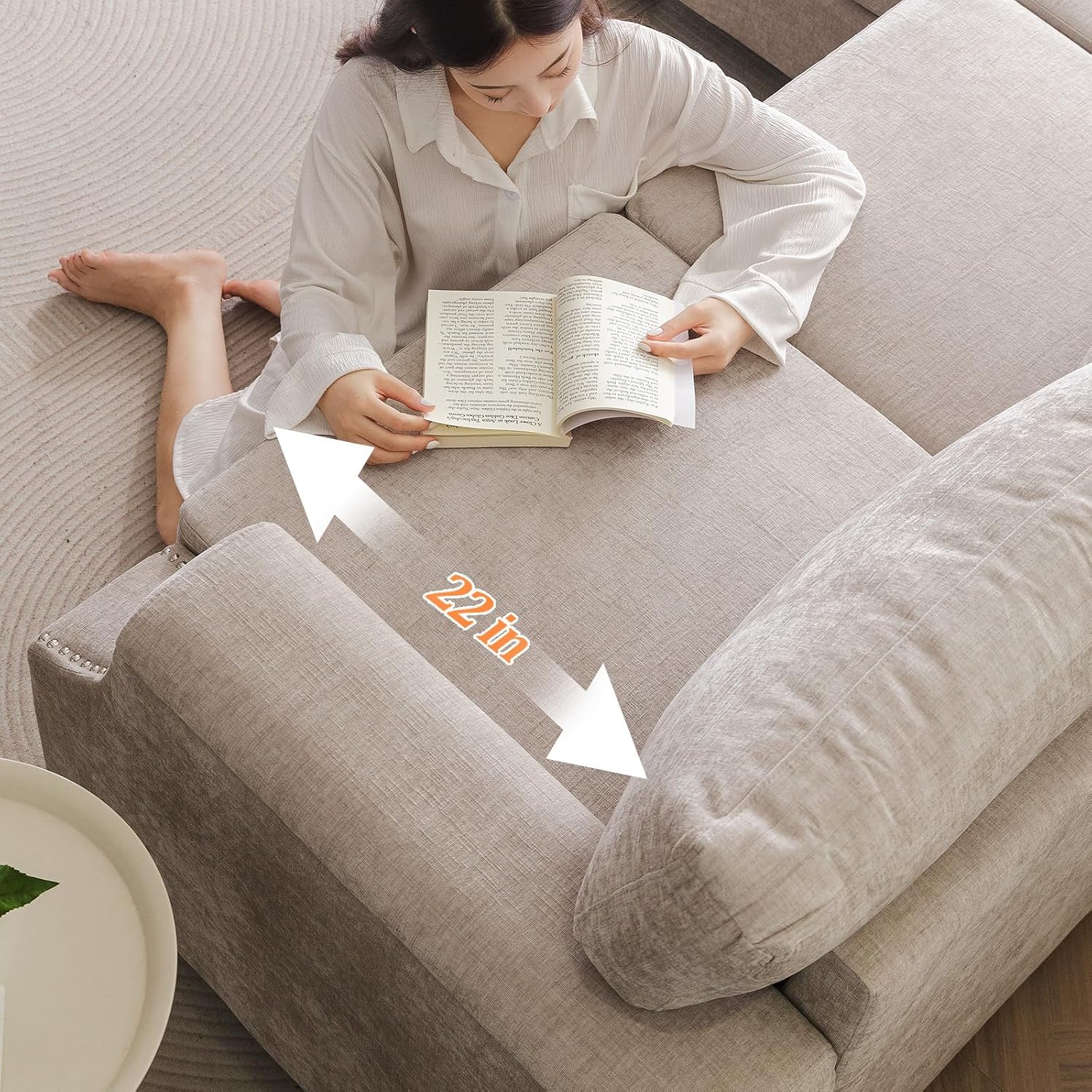 85" Sectional Sofa Couch with Storage Ottoman,L Shaped Couch with Armrest Organizer,3-Seater Sofa,Small Modular Couches for Living Room,Bedroom,Apartment,Chenille,Khaki