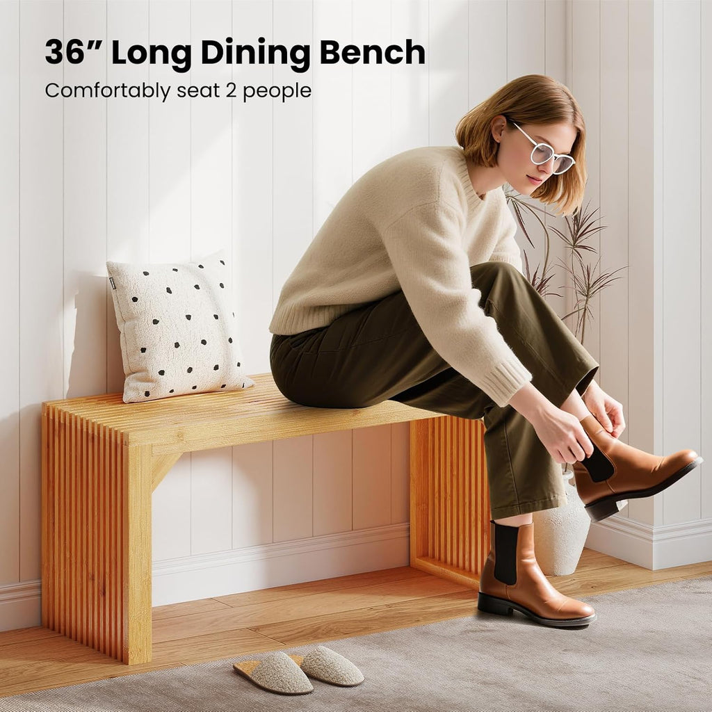 Giantex 36" Bamboo Dining Bench, 660Lbs Capacity, 2-Person Kitchen Table Bench for Living Room, Bedroom, Bathroom, Entryway Hallway, Front Door, End of Bed, Indoor Outdoor Use, 1 Pack