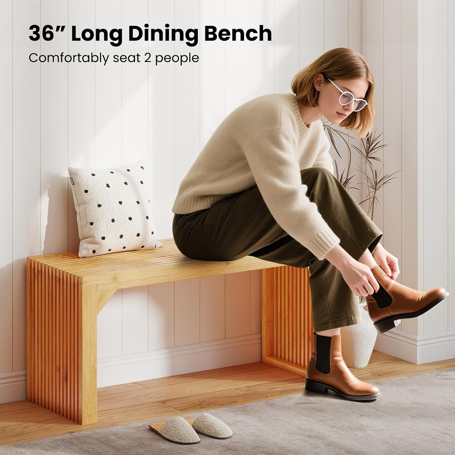 Giantex 36" Bamboo Dining Bench, 660Lbs Capacity, 2-Person Kitchen Table Bench for Living Room, Bedroom, Bathroom, Entryway Hallway, Front Door, End of Bed, Indoor Outdoor Use, 1 Pack
