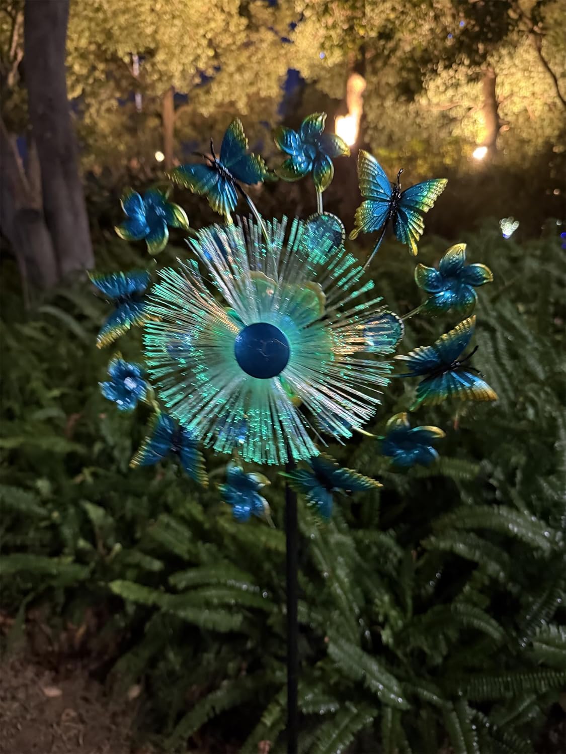 46" Butterfly Flower Solar Wind Spinners for Yard and Garden, Sapphire Kinetic Windmill Wind Spinner Outdoor Decor, Wind Sculpture Yard Art for Patio, Lawn & Garden