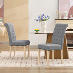 LOULENS Fabric Dining Chairs Set of 2, Modern Linen Upholstered Parson Chairs with Button Tufting and Solid Wood Legs for Kitchen & Dining Room, Light Gray
