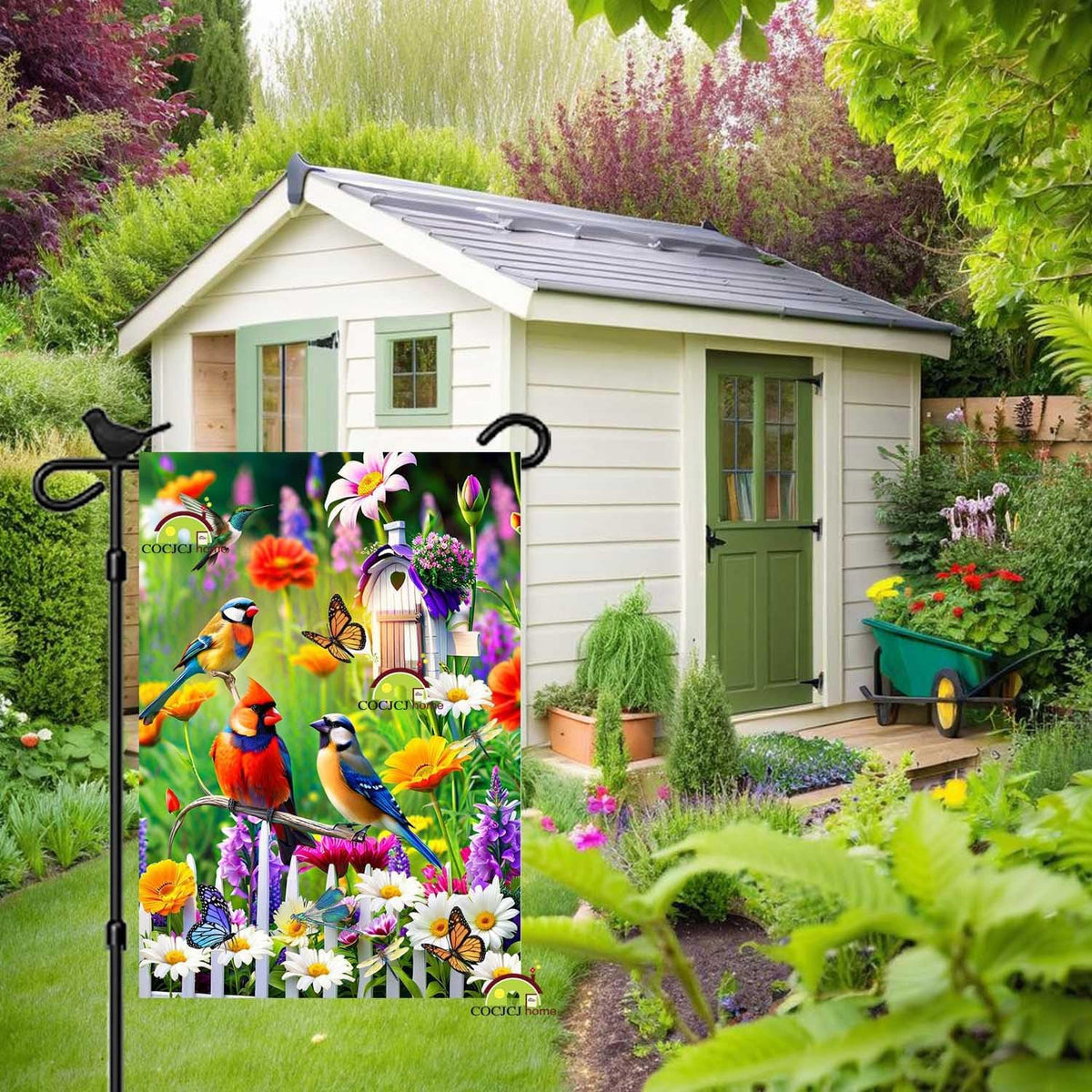 Spring Summer Humming bird garden Flag Birds Floral Garden Flags 12x18 Double Sided, small Yard Flags for Outside Decoration