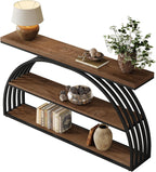 Tribesigns 63-Inch Console Table for Entryway, Farmhouse Entryway Table with Arched Frame, 3-Tier Industrial Sofa Console Behind The Couch for Living Room, Foyer, Hallway, Rustic Brown & Black