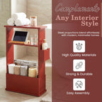 Kings Brand Furniture Narrow Side Table with Storage Shelf, Slim End Table with Magazine & Remote Holder, Small Space Bedside Table for Living Room or Bedroom, Red