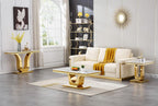 1 Piece Living Room End Table Luxury Faux Marble Sofa Side Table, Modern White Gold End Table with U-Shape Stainless Steel Pedestal Base