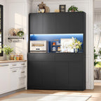 FINETONES 71" Tall Pantry Cabinet with LED Lights and Charging Station, 47.2" Wide Kitchen Pantry Storage Cabinet Kitchen Hutch with Microwave Stand, Tall Storage Cabinet for Living Room, Black