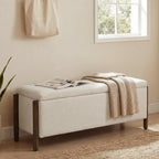 Usaint 47" Fabric Upholstered End of Bed Storage Ottoman Bench, Beige | Entryway Bench with Storage and Rubberwood Legs, 24.5 Gallons Storage Space, Hinged, for Bedroom, Living Room