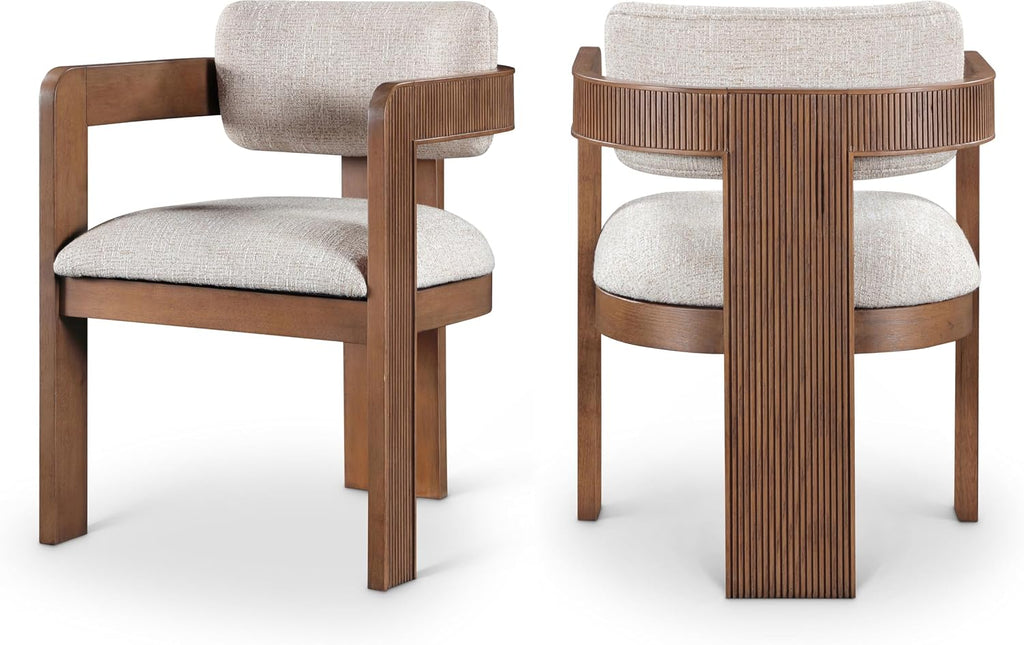 Meridian Furniture Sacha Linen Blend Dining Chair, Beige, Set of 2 | Dining Chair Crafted With Art Deco Fluted Wood, Linen Textured Fabric, And An 18.75" Seat Height: 11093Beige-C