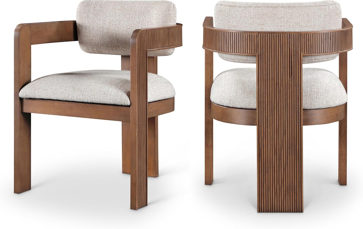 Meridian Furniture Sacha Linen Blend Dining Chair, Beige, Set of 2 | Dining Chair Crafted With Art Deco Fluted Wood, Linen Textured Fabric, And An 18.75" Seat Height: 11093Beige-C