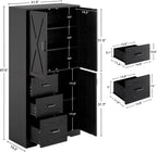 IRONCK Pantry Cabinet, Kitchen Storage Cabinet with 3 Door & Drawer, Black | Adjustable Shelf. 67.5inch Tall. 5 Tier Freestanding. 150 lbs Per Shelf. Modern Style. FSC-certified Wood. Anti-tip.