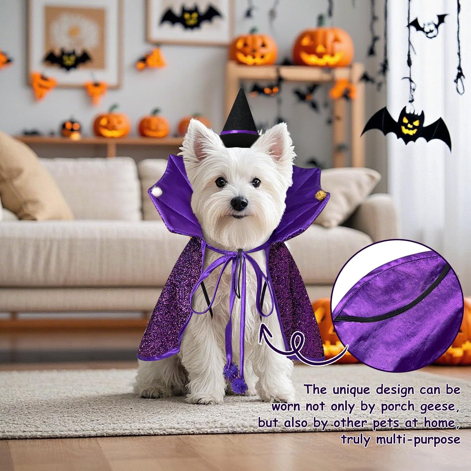 Witch Goose Outfit, 23-inch Halloween Porch Goose Outfit. Goose Clothes for Cement Goose Statue Decor