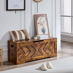 47.2” Storage Bench,Extra Large Wooden Storage Chest with 2 Safety Hinges,entryway Bench,Blanket Storage,Shoe Storage Bench for Entryway,Bedroom,Living Room,Easy Assembly.-Rustic Brown