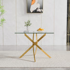Square Dining Table for 4, 36 Inch Glass Kitchen Table with Gold X Metal Legs, Modern Tempered Glass Dinner Room Table for Small Space Dining Room Kitchen Restaurant