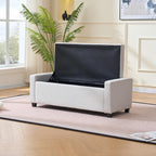 48" Storage Bedroom Bench for End of Bed, Faux Linen Upholstered Storage Ottoman with Arms for Bedroom,Living Room, Entryway, Beige