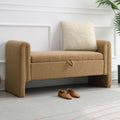 52" Upholstered Storage Bench, Brown, Armrests, Wood Frame | Mid-century storage ottoman bench, soft fabric, high-density foam. Perfect for end of bed, entryway, living room, bedroom.
