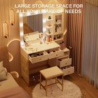 YIKEHOME Makeup Vanity Desk with Mirror Lights | LED Lights Power Outlet Vanity Table Set Large Drawers Charging Station Bedroom Dressing Room White