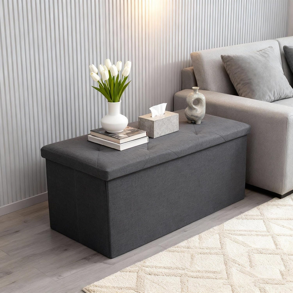 30 Inches Ottoman with Storage, Folding Ottoman Bench Set, Storage Bench for Bedroom, Chest for Entryway, Living Room, Support 500LBS Grey
