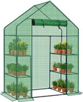 Outvita Walk-in Greenhouse, Outdoor Durable PE Plant Green House for Frost Protection with 3 Tiers 4 Shelves, Shelf Clips, Roll-up Zipper Door, 56"x29"x77" Green