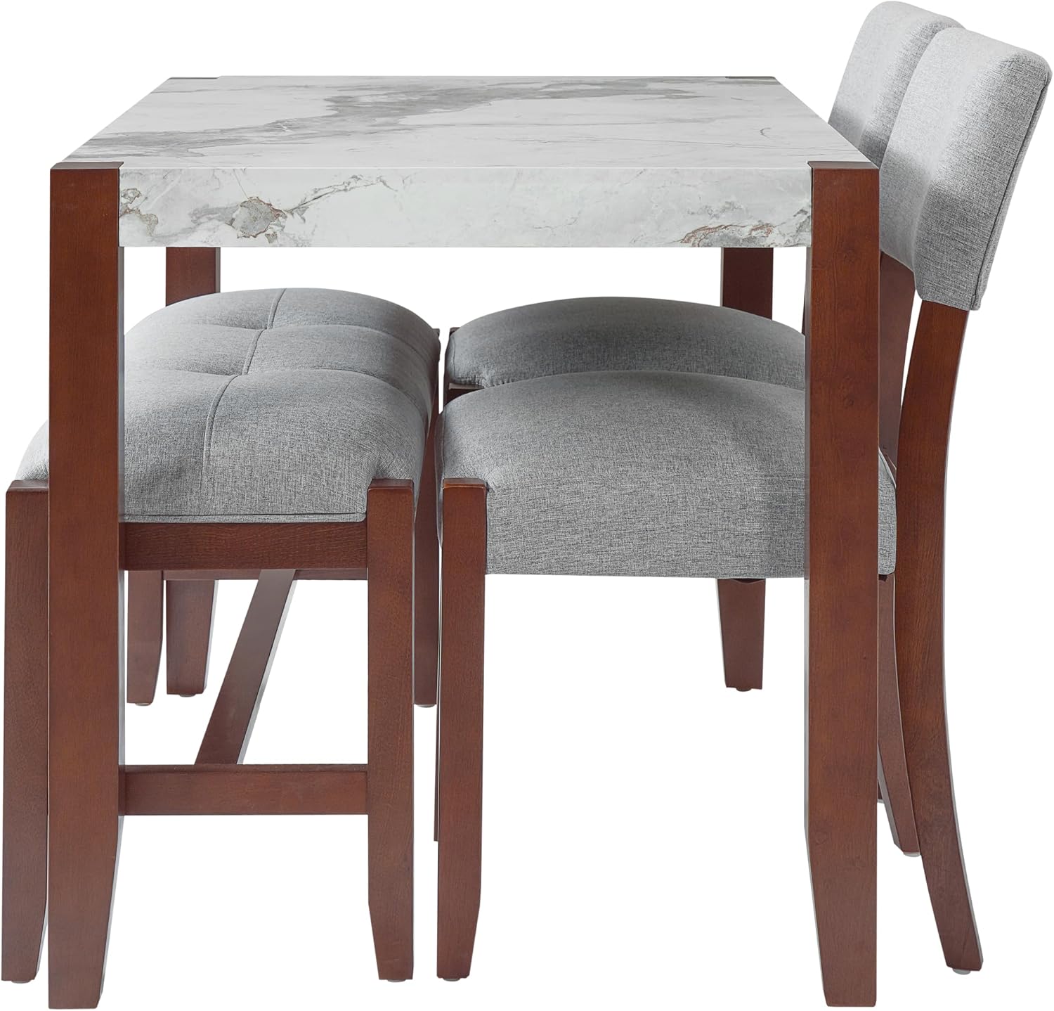 Merax 4 Piece Dining Table Set, Faux Marble Table and 2 Upholstered Chairs 1 Bench, 4 Person Dinette Set for Kitchen, Dining Room, Space-Saving, Gray