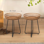 Oakrain Rattan End Table, Nesting Tables, Set of 2, Bamboo, Round, Metal Base, for Boho Living Room, Sofa, Bedroom, Terrace (18.11inch, Set of 2)