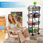 Simple Trending 4 Tier Rolling Fruit Vegetable Basket Cart, Black | Metal Wire, Kitchen Storage Organizer, on Wheels, for Bread Onion Potatoes