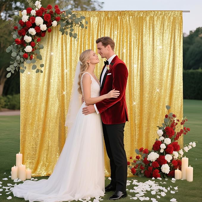 SquarePie Sequin Backdrop Curtain Less See Through Background for Wedding Party 6FT x 6FT Gold
