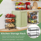 OKZEST Pantry Organizers and Storage Cart with Upgraded Metal Hub Casters | Fits under pantry shelf, stackable fine-mesh wire baskets, 3-tier rolling cart holds drink, snack, can, potato, onion, fruit