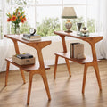 Tribesigns Set of 2 Solid Wood Side Table, 2-Tier Couch End Table with Storage Shelves, Mid-Century Modern Sofa End Table with Cute Legs, Wooden Bedside Table for Bedroom, Living Room, Cherry