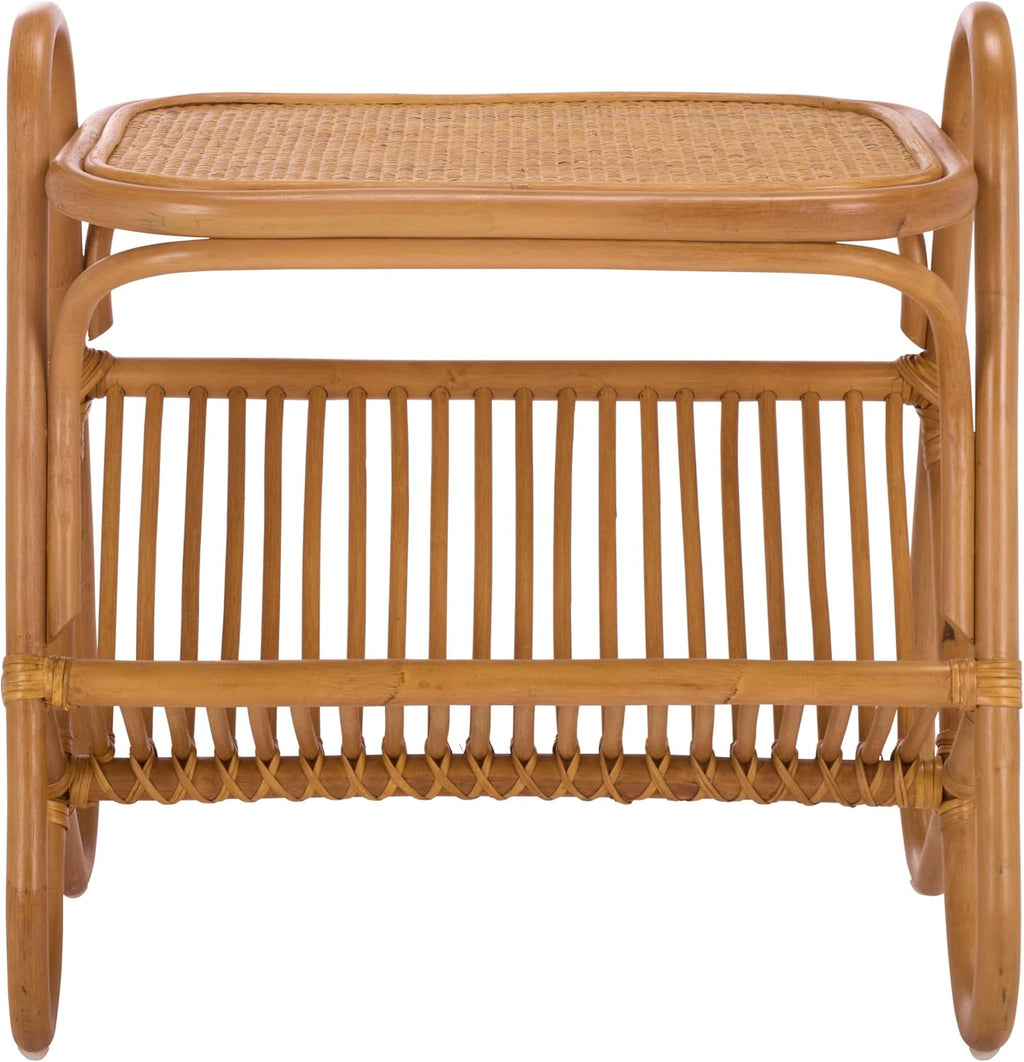 SAFAVIEH Couture Collection - Bayard Natural Rattan Accent Table, Side Table with Magazine Holder, Tropical Coastal Design, Fully Assembled (CWK3017A)