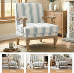 HULALA HOME Farmhouse Striped Accent Chair with Solid Wood Legs, Blue | Comfy Upholstered Patterned Armchair with Curved Armrests, Removable Cushion, for Living Room Bedroom Reading