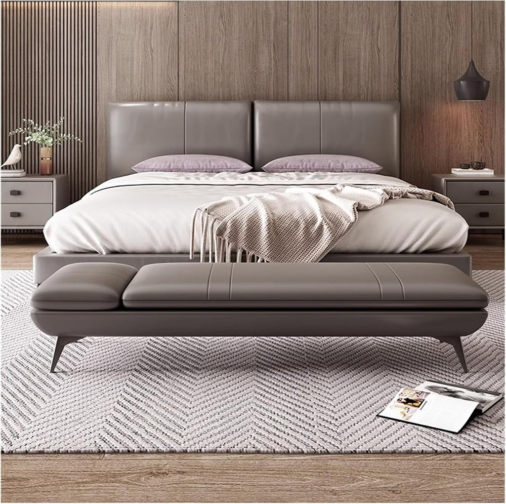 Modern Leather Bench with Soft Padded Entryway Lounges with Metal Leg Comfortable Seating Foot Stools, for Living Room, Dining Entryway(Orange,150 * 50 * 42cm)