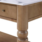 Christopher Knight Home Athen Wooden Kitchen Island with Storage & Marble-Look Tabletop, Island Table for Kitchen, Turned Ball Legs, Storage Cabinet with Drawers + Open Shelf, Walnut + White