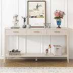 Knocbel Entryway Console Table with 3 Vertical Stripe Drawers and Storage Bottom Shelf, Sofa End Table with Sturdy Long Legs for Living Room Hallway, 15.7" D x 60" W x 31.4" H Beige