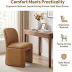 Hyfirm Modern Upholstered Dining Chairs Set of 4, Faux Leather Accent Side Dining Chairs Armless Kitchen Chairs with Curved Back Parsons Chairs for Kitchen Dining Room Living Room, Brown