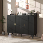 Sideboard Buffet Cabinet with Drawers: 47" Black Fluted Sideboard Cabinet with Storage, Modern Kitchen Cabinets Storage, Credenzas for Living Room (47")